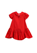 Girls Red Peter Pan Collar Christmas Dress | Pearl Holiday Party Dress