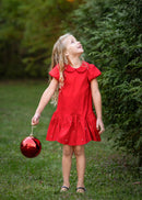 Girls Red Peter Pan Collar Christmas Dress | Pearl Holiday Party Dress