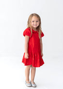 Girls Red Peter Pan Collar Christmas Dress | Pearl Holiday Party Dress