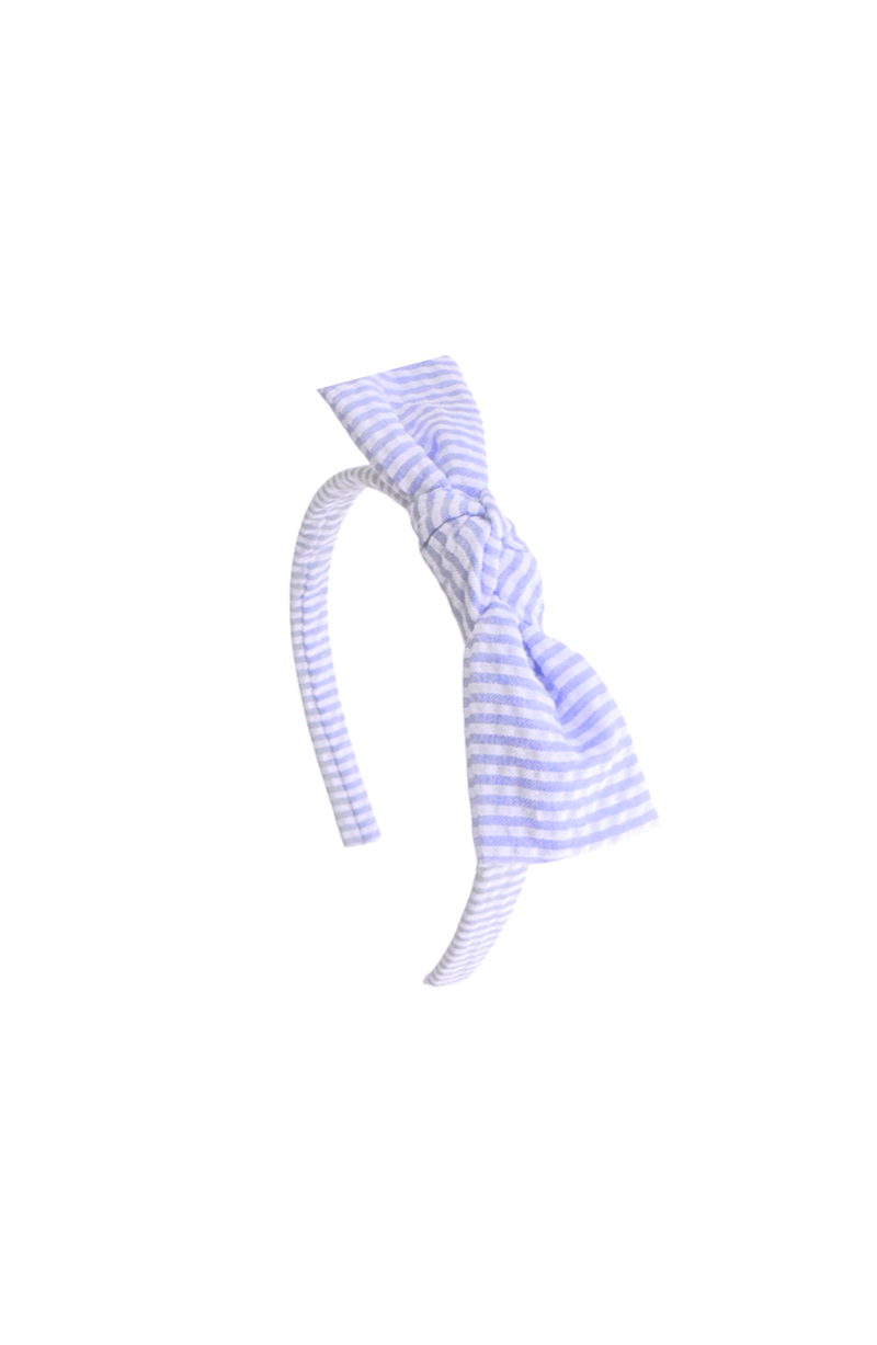 Seersucker Bow Headband in Lavender/White