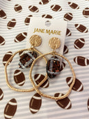 Gold Hammered Hoop Earrings with Sequin Football Drop