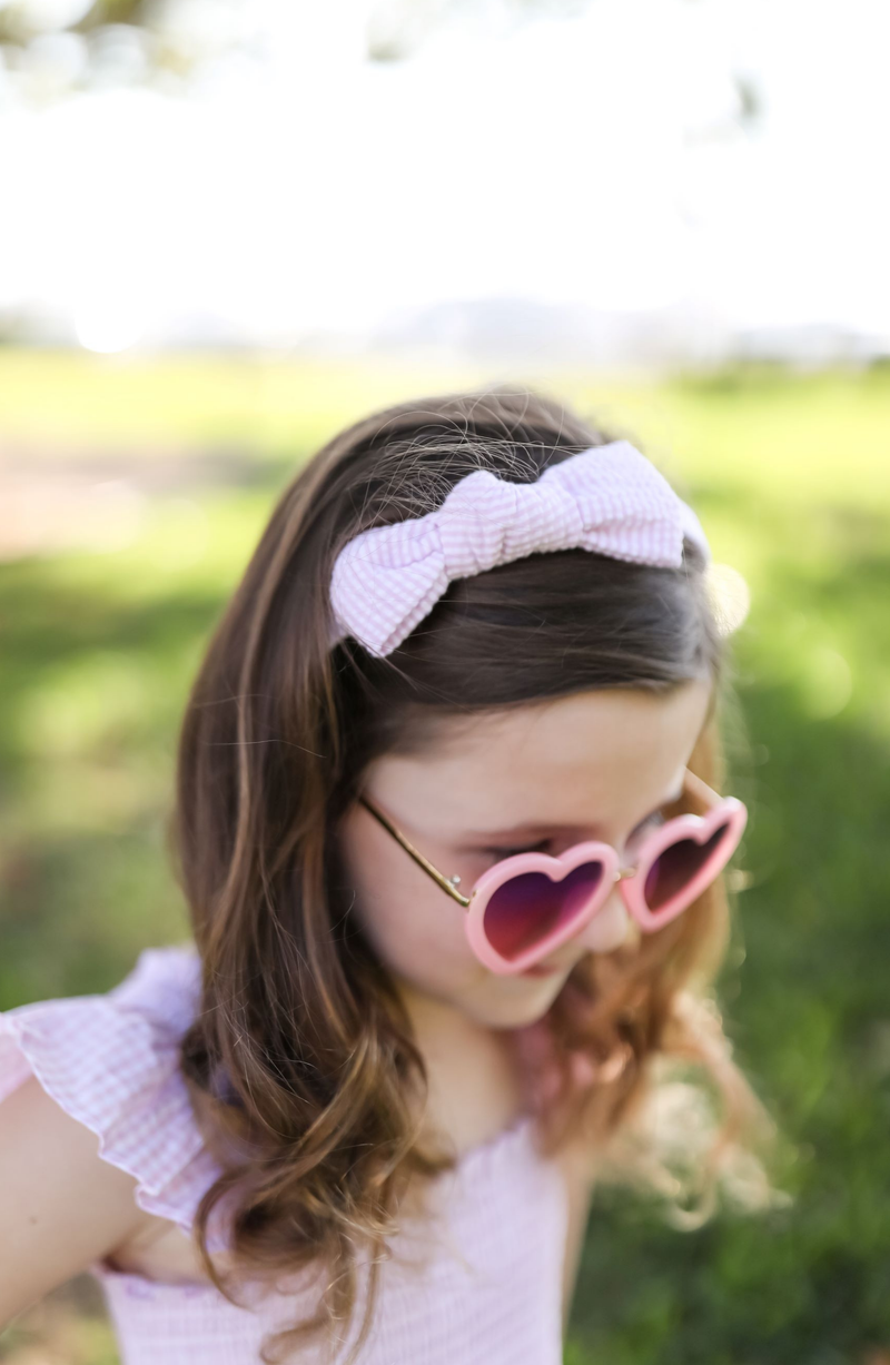Seersucker Bow Headband in Pink/White