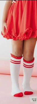 Apple red lace top knee high socks