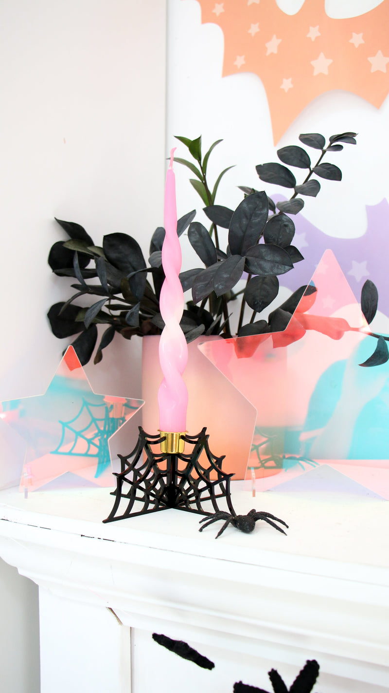 Acrylic spider web candle holder