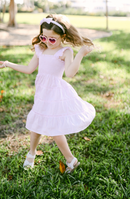 Seersucker Bow Headband in Pink/White