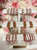 Holiday Confetti Beaded Bracelet – Red, Green & Gold Adjustable Cord Bracelet