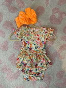 Girls Wildflower Splash Flutter Bamboo Tutu Onesie | Floral Baby Bodysuit with Ruffle Skirt | Boutique Baby Outfit | Bossier City, LA