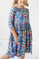 Flora 3/4 Sleeve Pocket Twirl Dress