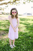 Seersucker Bow Headband in Pink/White