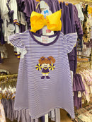 Football cheer applique stripe girl dress