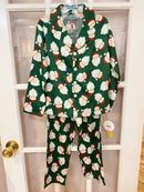 Green Santa Satin Loungewear Set – Two-Piece Holiday Pajamas
