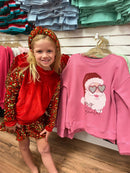 Sequin Sleeve Red Velvet Christmas Sweatshirt for Girls