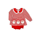 Hazel Blue Red Stripe Santa Applique Bloomer Set with Ruffle Collar