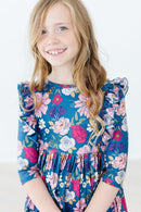 Vintage Garden 3/4 Sleeve Ruffle Twirl Dress