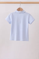 Blue stripe apple embroidery shirt