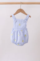 Blue stripe seersucker lemon embroidery ruffle bubble