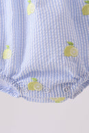 Blue stripe seersucker lemon embroidery ruffle bubble