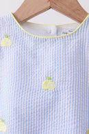 Blue stripe seersucker lemon embroidery scalloped bloomer set