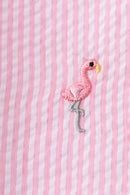 Pink stripe seersucker flamingo embroidery scalloped bloomer set