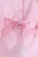 Pink stripe seersucker flamingo embroidery scalloped bloomer set