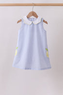 Blue stripe seersucker lemon applique dress