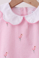 Pink stripe seersucker flamingo dress