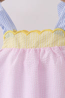 Pink stripe seersucker bow bubble