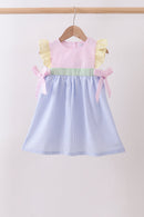Pink&blue seersucker ruffle dress