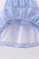 Blue flag embroidery ruffle dress