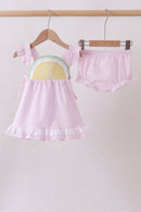 Pink lemon ruffle gingham bloomer set