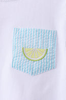 Blue lemon embroidery shorts set