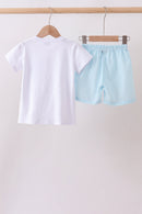 Blue lemon embroidery shorts set