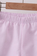 Pink Seersucker Stripe Scalloped Shorts Set