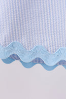 Blue Seersucker Stripe Scalloped Shorts Set