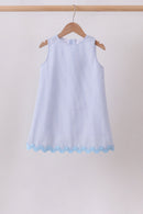 Blue Seersucker Stripe Scalloped Dress
