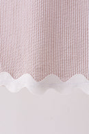 Khaki Seersucker Stripe Scalloped Dress
