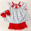 Back to School Blue Gingham Apple Collection | Girls Dress, Girls Short Set & Boys Short Set | Bossier City, LA