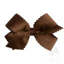 Medium Grosgrain Hair Bow with Scalloped Edge Faux Velvet Overlay – Chocolate