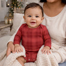 Red Plaid Baby Bodysuit In Soft Cotton Rib - Holiday One Piece