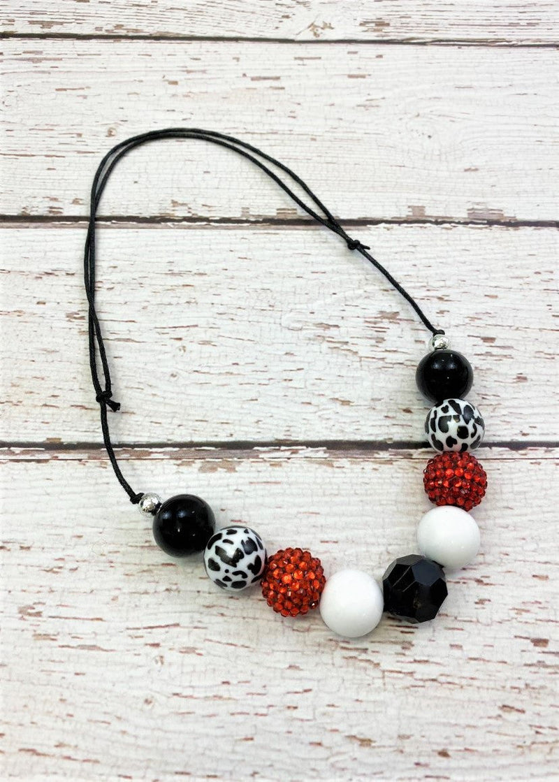 Cow Print Adjustable Rope Chunky Bead Necklace
