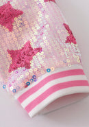 Pink star sequin girl bomber jacket