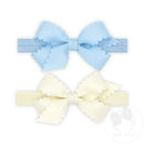 GIFT PACK! Two Mini Scallop Bows with Bands – Blue & Ivory