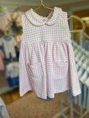 Pink Mini Check Pima Cotton Baby Dress | Peter Pan Collar Boutique Dress with Bloomers | Bossier City, LA