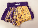 Azarhia Tigers Paws & Stripes Color Block Girls Shorts | Purple & Gold Game Day Athletic Shorts