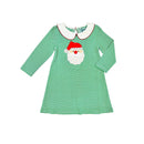 Hazel Blue Green Stripe Dress with Santa Applique