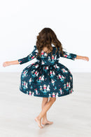 Christmas Ballet 3/4 Sleeve Ruffle Twirl Dress