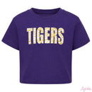 Azarhia Glitter Tigers Boxy Tee | Purple Girls Game Day Shirt