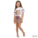 Azarhia Girls Purple & Gold Tiger Print Butterfly Flowy Shorts