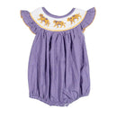 Girls Purple Tiger Smocked Bubble – LSU-Inspired Baby Girl Game Day Bubble | The Prissy Pelican Boutique Bossier City, LA