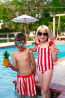 Girls Set Sail Striped Swimsuit